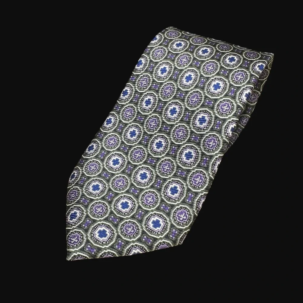 Cape Cod Neckwear Mens Silk Tie Purple Blue Green Geometric Medallion Pattern